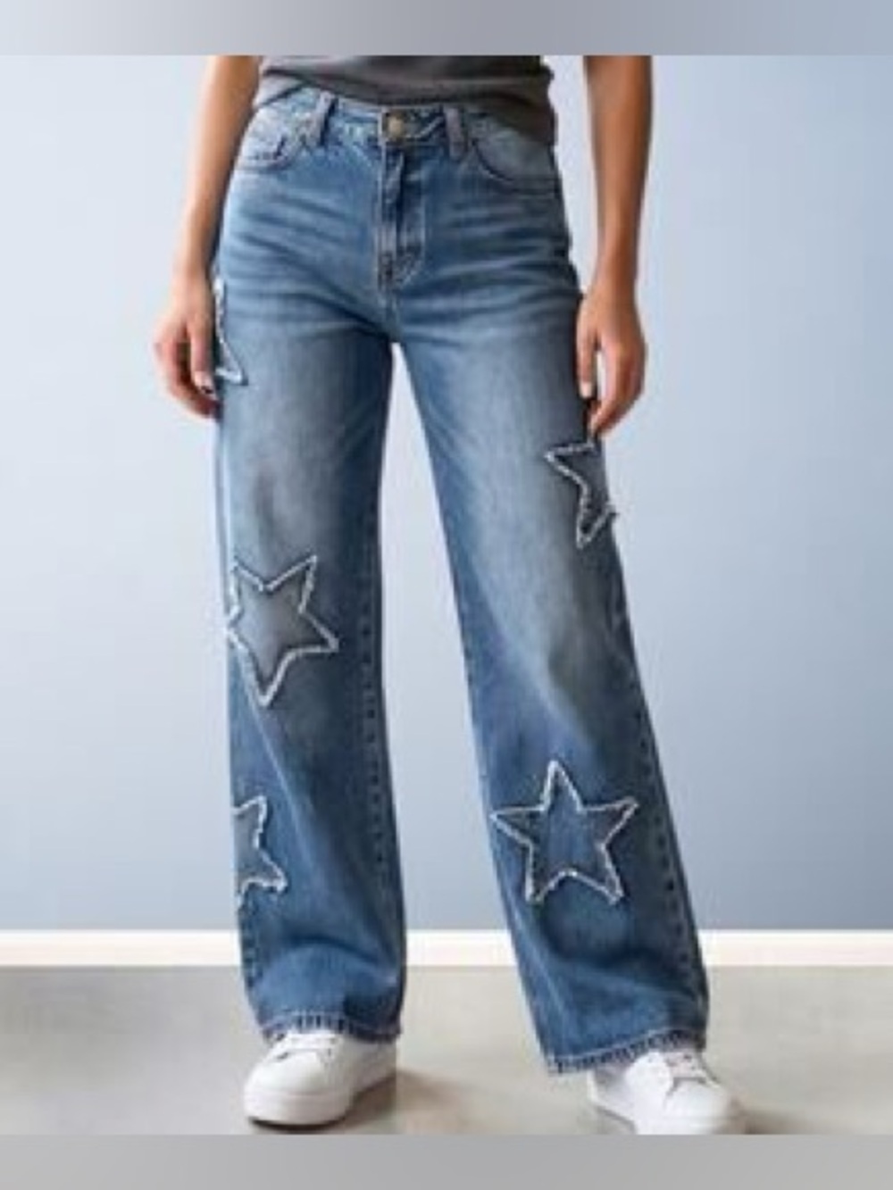 Disclosure Star Patch Wide Leg Jeans - Blue - Picture 3 of 6
